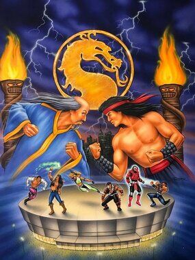 Handpainted ORIGINAL 1995 MORTAL KOMBAT VINTAGE ORIGINAL CONCEPTUAL ART PAINTING